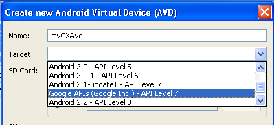 Android AVD - google api level 7